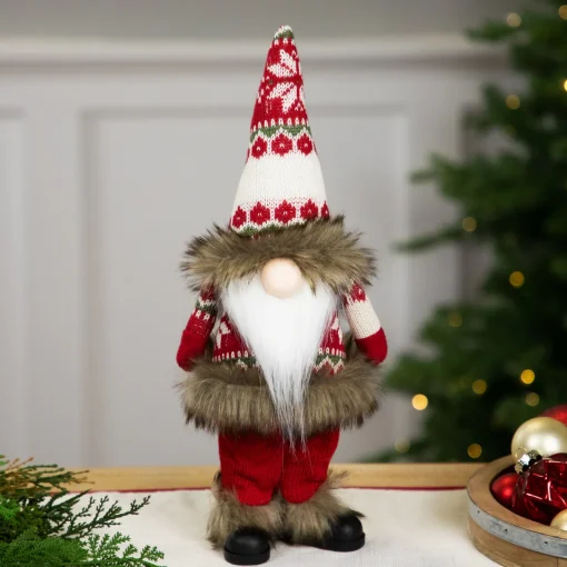 Standing Gnome with Knitted Outfit Christmas Figure - 19" - Red Gnomes