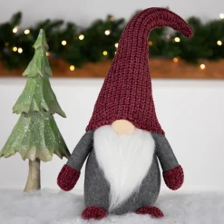 New Standing Gnome with Knitted Hat Christmas Decoration - 18" - Mauve and Gray Gnomes