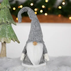 Standing Knitted Gnome Christmas Figure - 14" - Gray and White Gnomes