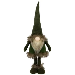 Standing Plush Gnome with Faux Fur Christmas Figure - 19" - Green Gnomes