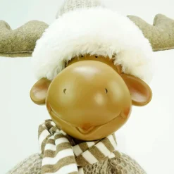 Hot Standing Plush Moose with Matching Hat and Scarf Christmas Figure - 24.75" - Beige Animals