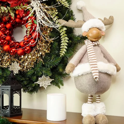 Hot Standing Plush Moose with Matching Hat and Scarf Christmas Figure - 24.75" - Beige Animals