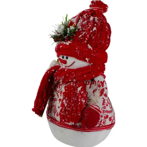 Sale Standing Snowman Christmas Figure with Broom - 12.25" - Red and White Snowmen