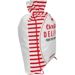 Striped "Christmas Delivery" Tied Gift Bag - 27.25" - White and Red Storage