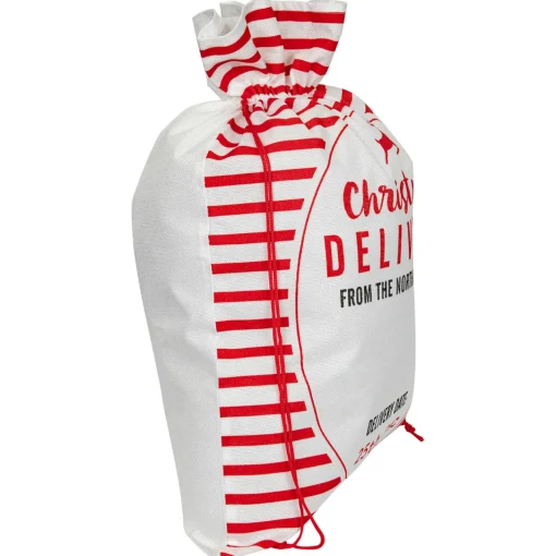 Striped "Christmas Delivery" Tied Gift Bag - 27.25" - White and Red Storage