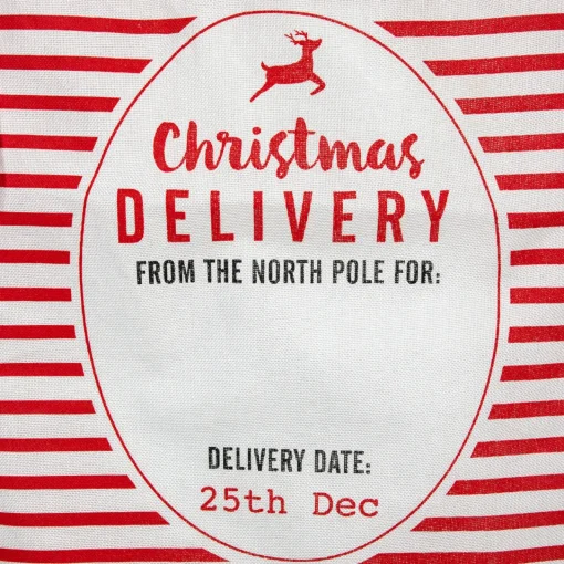 Striped "Christmas Delivery" Tied Gift Bag - 27.25" - White and Red Storage