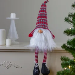Sale Striped Christmas Santa Gnome with Dangling Legs - 23" - Red and Gray Gnomes