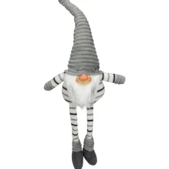 Sale Striped Sitting Gnome Christmas Figure - 22" - Gray, White and Black Gnomes