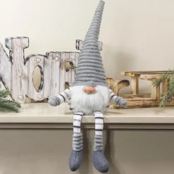 Sale Striped Sitting Gnome Christmas Figure - 22" - Gray, White and Black Gnomes