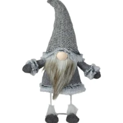 Swaying Standing Gnome Christmas Figure - 17" - Gray and Beige Gnomes