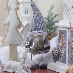 Swaying Standing Gnome Christmas Figure - 17" - Gray and Beige Gnomes
