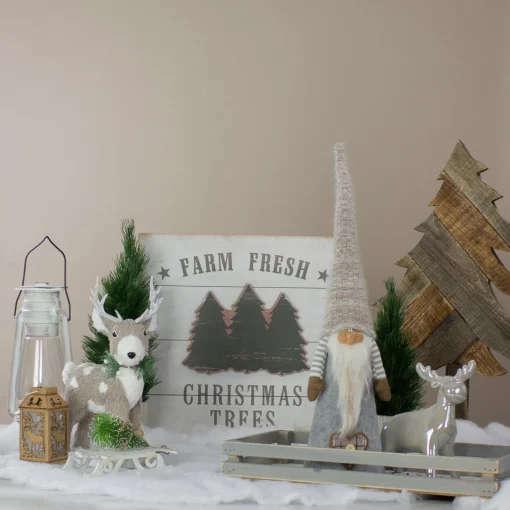 Discount Tall Cone Gnome with Buttoned Plaid Christmas Tree Figure - 21" - Beige and Gray Gnomes