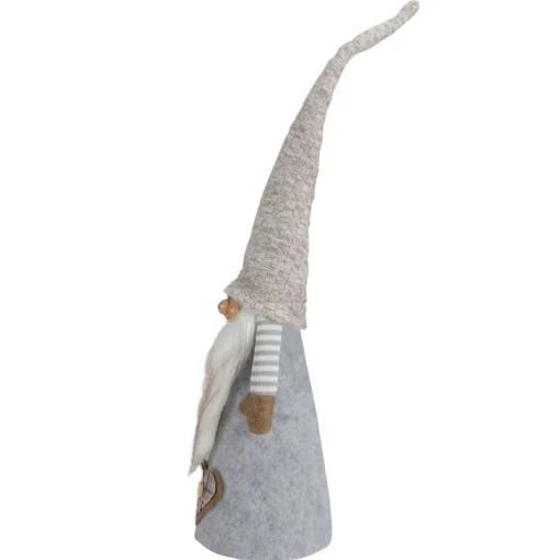 Discount Tall Cone Gnome with Buttoned Plaid Christmas Tree Figure - 21" - Beige and Gray Gnomes