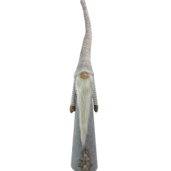 Discount Tall Cone Gnome with Buttoned Plaid Christmas Tree Figure - 22" - Gray and Brown Gnomes