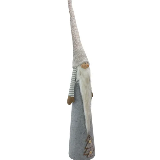 Discount Tall Cone Gnome with Buttoned Plaid Christmas Tree Figure - 22" - Gray and Brown Gnomes