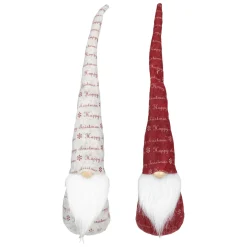 Best Tall Pointy Hat "Happy Christmas" Gnomes - 18" - Red and Ivory - Set of 2 Gnomes