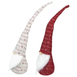 Best Tall Pointy Hat "Happy Christmas" Gnomes - 18" - Red and Ivory - Set of 2 Gnomes