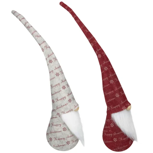 Best Tall Pointy Hat "Happy Christmas" Gnomes - 18" - Red and Ivory - Set of 2 Gnomes