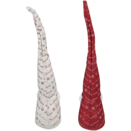 Best Tall Pointy Hat "Happy Christmas" Gnomes - 18" - Red and Ivory - Set of 2 Gnomes