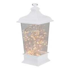 Tapered Lantern with Rice Lights Decoration - 12" - White - Clear Lights Battery Operated