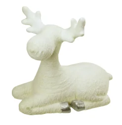 Best Textured Sitting Moose Christmas Figure - 14" - Silver and Cream Animals