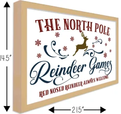 Outlet The North Pole Reindeer Games 14.5" x 21.5" Framed Christmas Wall Decor Art Print Sign Poster in a Natural Wooden Frame with UV Acrylic and Hangers Wall