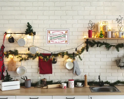 Hot The Original Gingerbread Baking Company 13.5" x 19.5" Framed Christmas Wall Decor Sign Poster in a Natural Wooden Frame with UV Acrylic and Hangers Wall