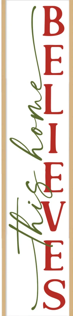 New This Home Believes Tall 10" x 43.5" Framed Christmas Wall Decor Art Print Sign Poster in a Natural Wooden Frame with UV Acrylic and Hangers Wall