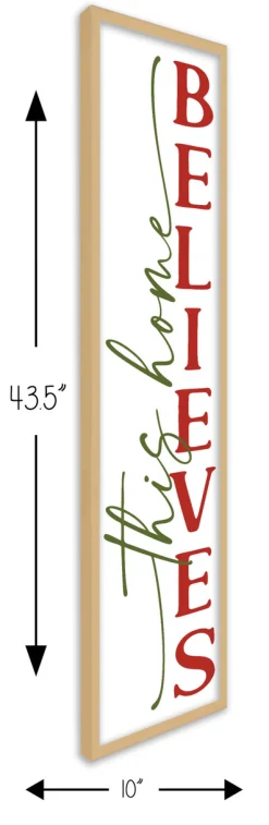 New This Home Believes Tall 10" x 43.5" Framed Christmas Wall Decor Art Print Sign Poster in a Natural Wooden Frame with UV Acrylic and Hangers Wall