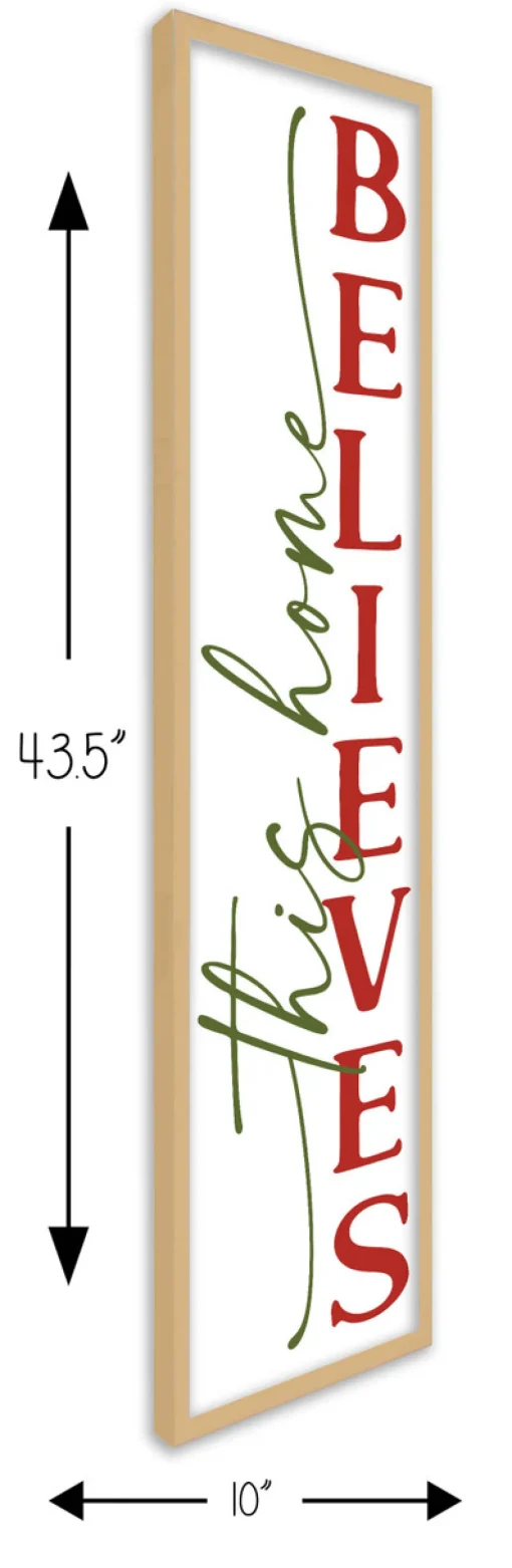 New This Home Believes Tall 10" x 43.5" Framed Christmas Wall Decor Art Print Sign Poster in a Natural Wooden Frame with UV Acrylic and Hangers Wall