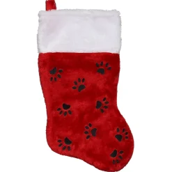 Sale Traditional Christmas Stocking with Black Paw Prints - 14"- Red and White Stockings