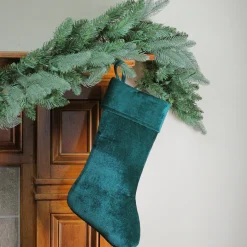 Discount Traditional Velvet Hanging Christmas Stocking - 19" - Green Stockings