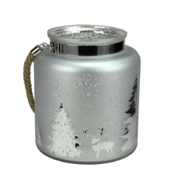 Best Tree Silhouette Mercury Glass Christmas Pillar Candle Holder - 9.5" - Silver and Gray Candle Holders