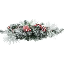 Hot Triple Candle Holder with Flocked Pine and Christmas Ornaments - 32