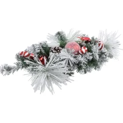 Hot Triple Candle Holder with Flocked Pine and Christmas Ornaments - 32