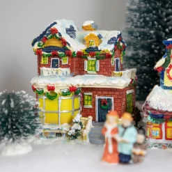 Two Story Snowy House with Garland and Wreaths Christmas Village Decoration - 4" Building Sets