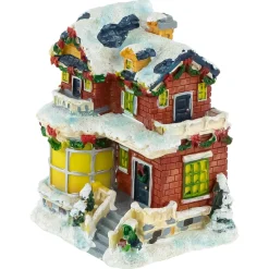 Two Story Snowy House with Garland and Wreaths Christmas Village Decoration - 4