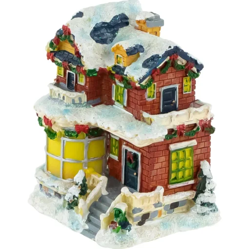 Two Story Snowy House with Garland and Wreaths Christmas Village Decoration - 4" Building Sets