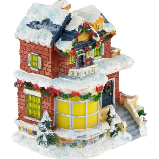 Two Story Snowy House with Garland and Wreaths Christmas Village Decoration - 4" Building Sets