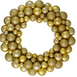 Vegas Gold 3-Finish Shatterproof Ball Christmas Wreath - 24-Inch, Unlit Pre Decorated