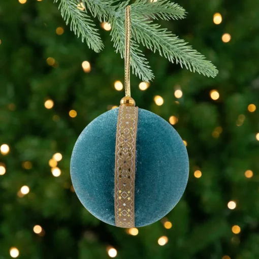 Sale Velour Christmas Ball Ornament - 3.25" - Teal Green Glass|Ball Ornaments