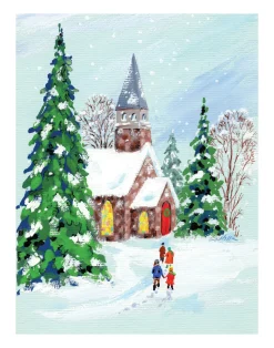 Discount Walk to Church Winter Scene Wall Decor Art Print Wall