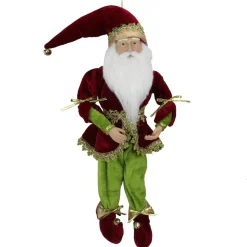 Outlet Whimsical Elf Hanging Christmas Figure - 18" - Red and Green Elves & Fairies