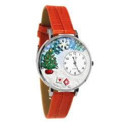 Best Christmas Tree 3D Watch | Gold or Silver Finish Large or Small | Unique Fun Novelty | Handmade in USA | Red Leather Watch Band Costumes