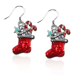 Discount Christmas Stocking Charm Earrings | Silver or Gold Finish | Handmade in USA Costumes