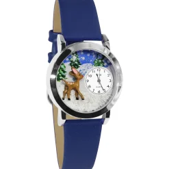 New Reindeer 3D Watch | Gold or Silver Finish Small | Unique Fun Novelty | Handmade in USA | Blue Leather Watch Band Costumes
