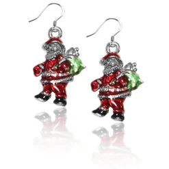 Santa Claus Charm Earrings | Silver or Gold Finish | Handmade in USA Costumes