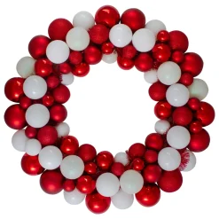 Best White and Red 3-Finish Shatterproof Ball Christmas Wreath - 24-Inch, Unlit Pre Decorated