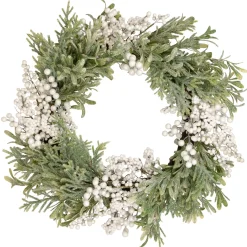 Outlet White Berry and Frosted Pine Christmas Wreath, 28-Inch, Unlit Unlit