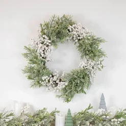 Outlet White Berry and Frosted Pine Christmas Wreath, 28-Inch, Unlit Unlit